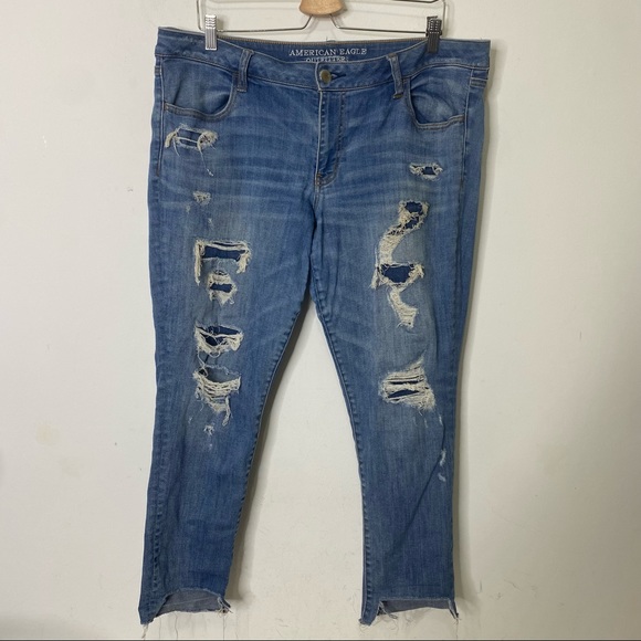 American Eagle Super Low Rise Distressed Patchwork Jegging Size 18 Short - Picture 2 of 15